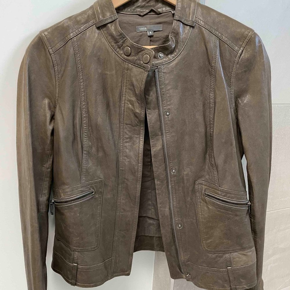 LIKE NEW - Vince Moto Leather Jacket, Brown, Size Medium